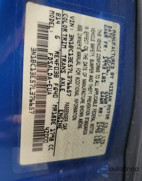 2007 Nissan Versa S from USA, damaged, VIN 3N1BC13E57L376657